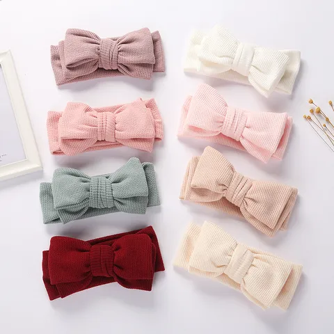 Infant Ribbed Bow Headband Soft Elastic Baby Hair Band Thick Handmade Headwrap For Toddler Girls Fontanelle Protection Accessories