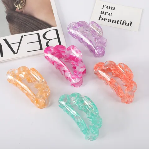 Pinza para el Pelo de Acetato Grande Estilo Coreano en Forma de Abanico Para Mujer Patrón Floral Mármol Accesorio Elegante