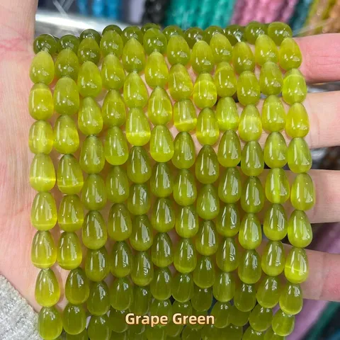 Synthetic Cat Eye Glass Teardrop Loose Beads Cut Polished Straight Hole Beads For Handmade DIY Jewelry Craft Making Supplies