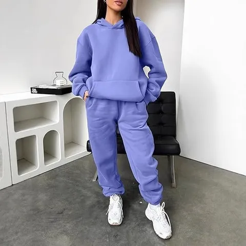 Women's Casual Long Sleeve Hooded Sweatshirt And Sweatpants Top And Bottom Y2K Fleece Athletic Tracksuit Set