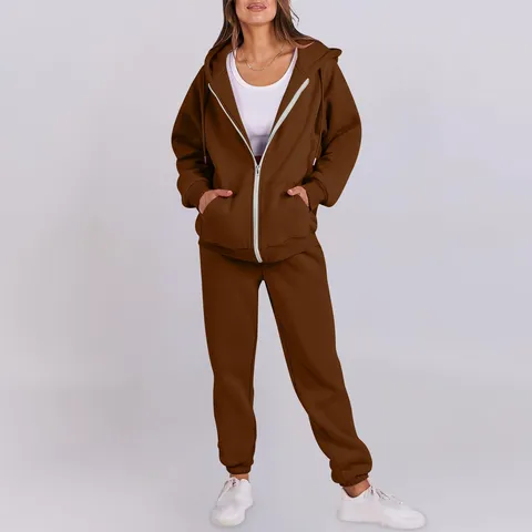 Women Fleece Lined Zip Up Hoodie And Jogger Pants Casual Long Sleeve Hooded Sweatshirt Top And Bottom Activewear