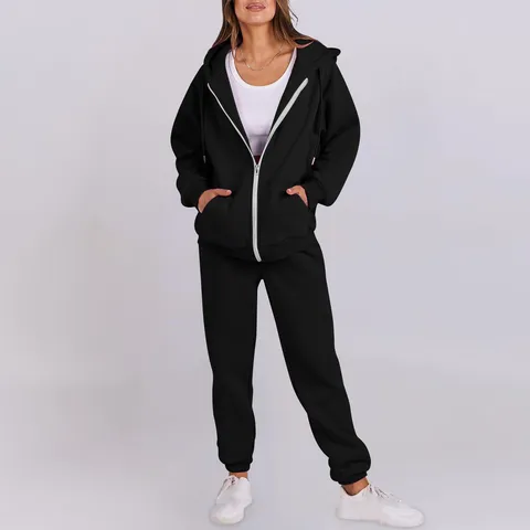 Women Fleece Lined Zip Up Hoodie And Jogger Pants Casual Long Sleeve Hooded Sweatshirt Top And Bottom Activewear