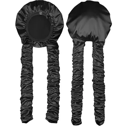 Damen Satin Schlafmütze Schleife Langer Zopf Haarpflege Nacht Mütze Verstellbar Weiche Haube