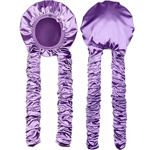 Satin Sleep Cap Adjustable Long Ribbon Bonnet Pleated Hair Care Night Sleep Hat For Women Soft Satin Hair Styling Cap