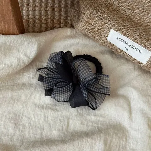 Coletero con Lazo de Estampado Leopardo y Cuadros Moda Coreana Malla Satén Tela Gomas para el Cabello Sujetador de Coleta Accesorios Mujer