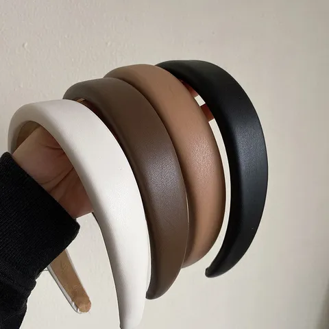 Vintage Solid Color Faux Leather Headband Wide Brim High Top Elegant Hair Band Handmade Everyday Headwear Accessories For Women