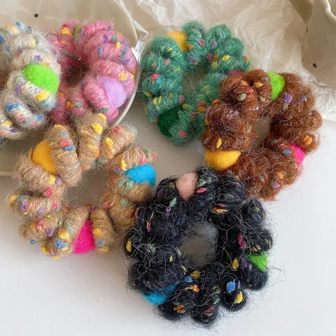 Sweet Plush Telephone Cord Hair Ties With Colorful Balls High Elastic Traceless Spiral Hair Ring For Women Kids Daily Headwear