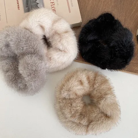 Herfst Winter Nepbont Pluche Scrunchie Hoge Elasticiteit Pluizige Haarband Groot Fluweel Effen Kleur Elegant Zoet Paardenstaart Houder Voor Vrouwen Meisjes Haaraccessoires