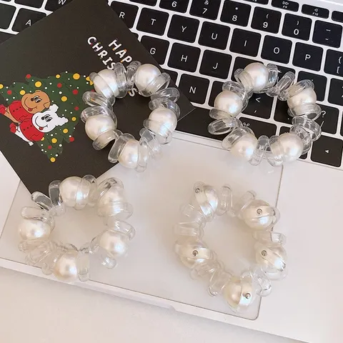 Elegante Elastico per Capelli a Filo di Telefono con Perla Artificiale in Plastica Resina ad Alta Elasticità per Coda di Cavallo Donna Accessori Moda