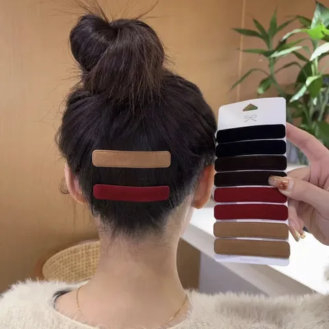 Pinza de Pelo Rectangular Flocada Minimalista Lindo Lado Flequillo Horquilla Accesorios de Cabello para Mujeres Estilo Diario
