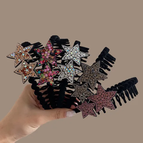 Serre-tête Étoile en Strass pour Femmes Bandeau à Dents Antidérapant Accessoire Cheveux Étoile pour Lavage du Visage Quotidien