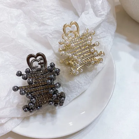 Pince à Cheveux Élégante en Métal Ajouré Avec Perle Artificielle Strass Accessori per Capelli Femme