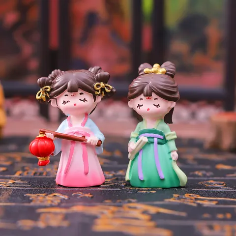 Guochao Vintage Chinese Style Hanfu Maiden Figurine Resin Desktop Ornament Ancient Beauty Miniature Statue Birthday Gift