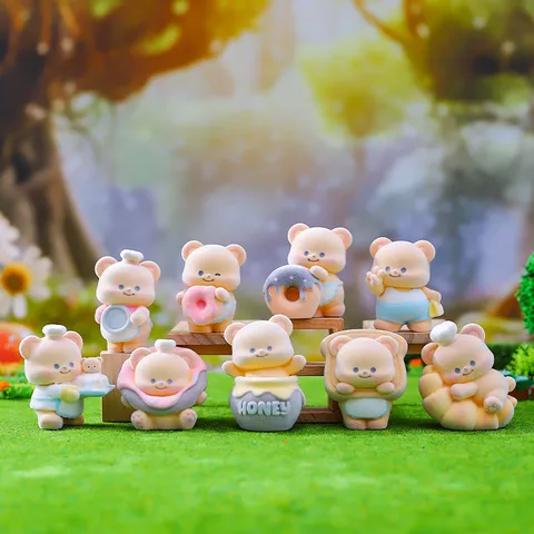 Cute Cartoon Bear Miniature Figure Mystery Box Ornament Yellow Resin Desk Ornament Creative Table Collectible Gift For Friends Home Decor