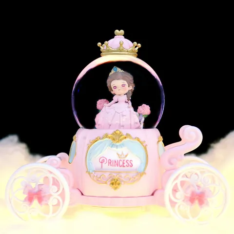 Dreamy Princess Carriage Snow Globe Music Box LED Light Rotating Function For Girls Kids Birthday Gift Home Decoration