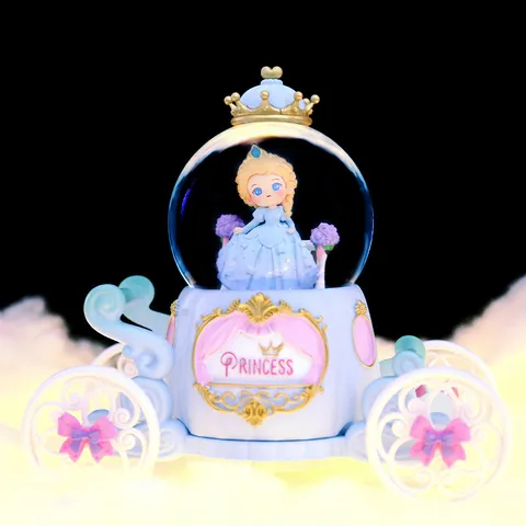 Dreamy Princess Carriage Snow Globe Music Box LED Light Rotating Function For Girls Kids Birthday Gift Home Decoration