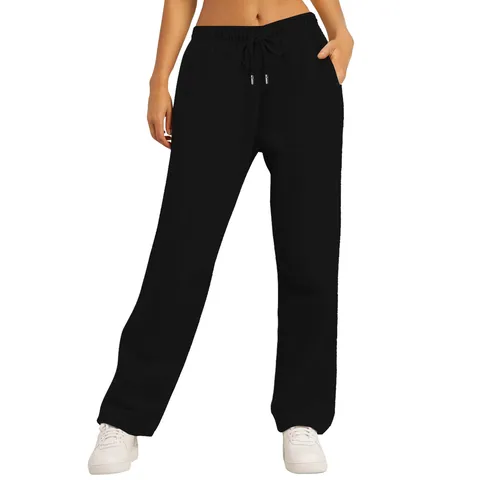 Unisex Casual Cotton Polyester Blend Sweatpants Loose Fit Solid Color Straight Leg Lounge Pants For Men And Women