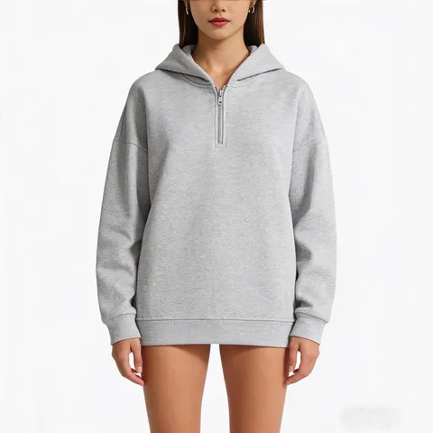 Sweat à Capuche Décontracté Homme Demi-Fermeture Éclair Oversized Imprimé Streetwear Top Ample Couleur Unie Polaire