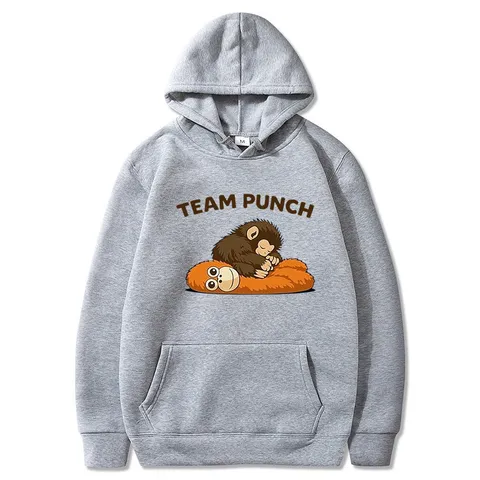 Felpa con Cappuccio Team Punch Stampa Scimmia del Fumetto Pullover Casuale Manica Corta Top Streetwear Uomo Donna