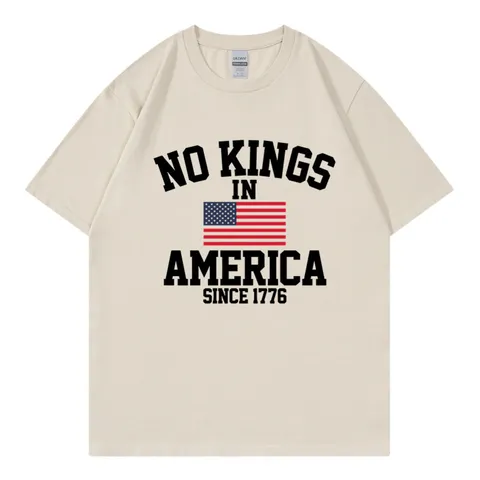 Unisex Casual Katoen Ronde Hals Korte Mouw T-Shirt No Kings In America 1776 Amerikaanse Vlag Bedrukt Graphic Top Zomer Tee