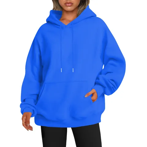 Sweat à Capuche Ample Épaules Tombantes Doublé en Polaire Unisexe Couleur Unie Pull-over Poche Kangourou Décontracté Top