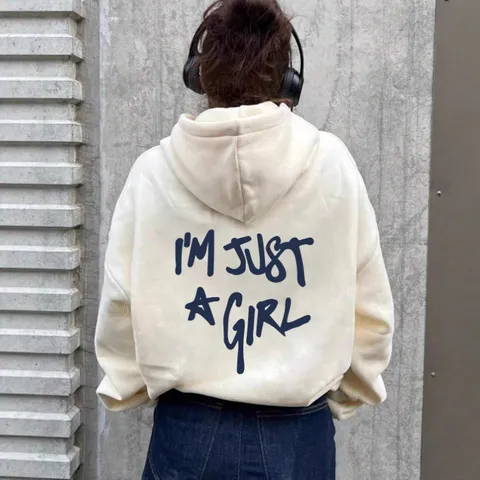 Ανδρικό Φούτερ με Κουκούλα Επένδυση Φλις Just A Girl Εκτύπωση Γραμμάτων Casual Oversized Μακρύ Μανίκι