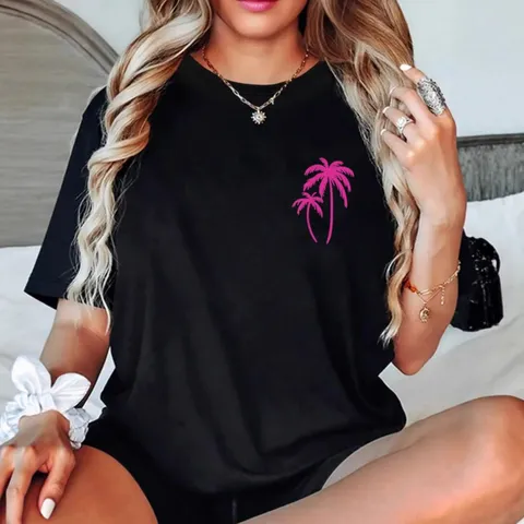 Unisex Loose Fit Cotton Round Neck Short Sleeve Printed Graphic T-Shirt Hawaiian Vacation Surfing Palm Tree Graphic Top