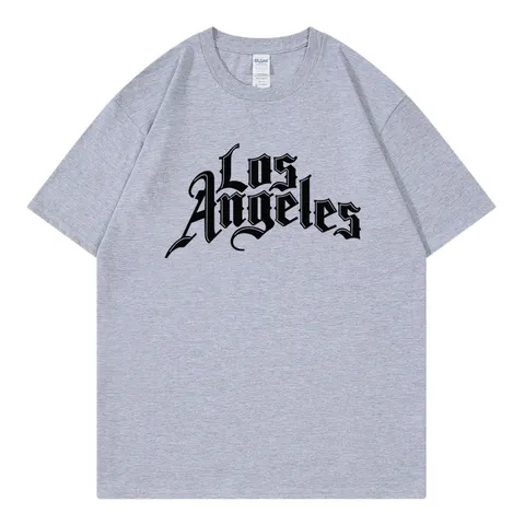 T-Shirt Imprimé en Coton Ample Unisexe Lettre Gothique Los Angeles Graphique Haut à Manches Courtes Décontracté Plage Surf Vintage