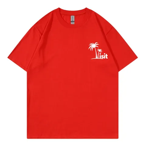 Unisex Loose Fit Cotton Round Neck Short Sleeve T-Shirt Hawaiian Tropical Coconut Tree Letter Print Everyday Graphic Top