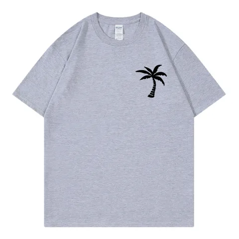 Women Hawaiian Surf Palm Tree Print T-Shirt Casual Round Neck Short Sleeve Cotton Loose Top