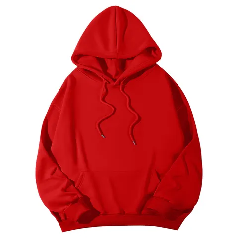 Women Casual Loose Long Sleeve Solid Color Hooded Sweatshirt Drawstring Pocket Pullover Hoodie Tops