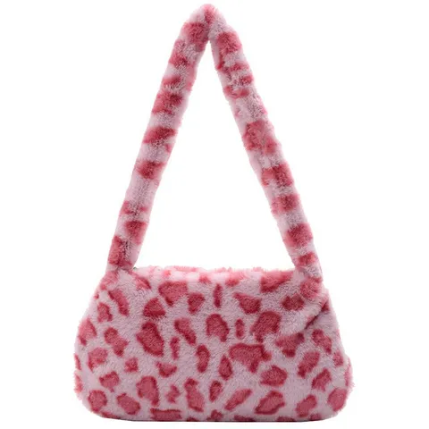 Women Vintage Plush Underarm Bag Fashion Faux Fur Shoulder Bag Animal Print Leopard Cow Zebra Pattern Small Square Handbag For Autumn Winter Commute Daily