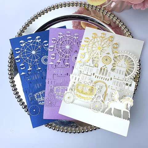 Laser Cut Wedding Invitation Cards Hollow Out Hollow Floral Hot Stamping Greeting Cards For Birthday Business Party Romantic Celebration