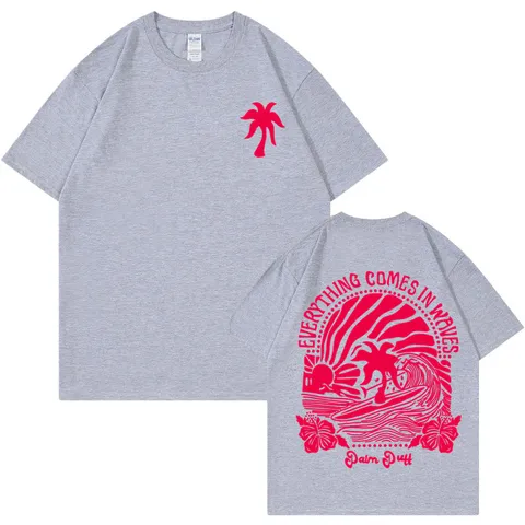 Camiseta de Algodón Estampada Everything Comes In Waves Unisex Palmera Tropical Manga Corta Top Casual