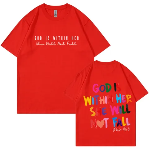 Gott Ist In Ihr Psalm 46:5 Bedrucktes Baumwolle T-Shirt Für Herren Damen Rundhals Lockeres Kurzarm Top Unisex Freizeit Bekleidung
