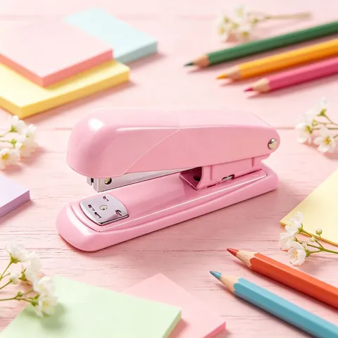 Cute Macaron Pink Plastic Metal Desktop Stapler Set With Staple Remover And Staples Effort Saving Stationery For School Office Home Supplies