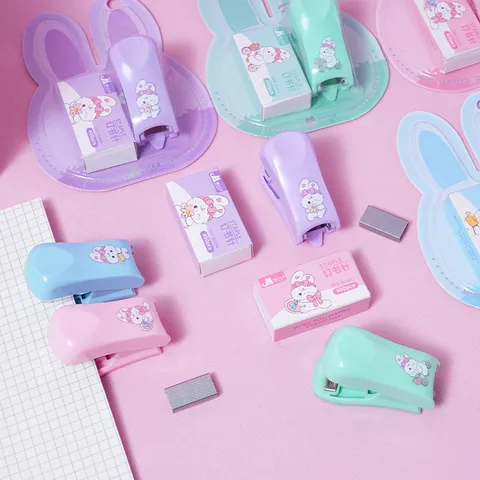 Niedliche Hase Mini Hefter Set Mit Klammern Pastellfarbe Tragbare Schreibtisch Heftwerkzeug Für Schüler Schule Büro Schreibwaren