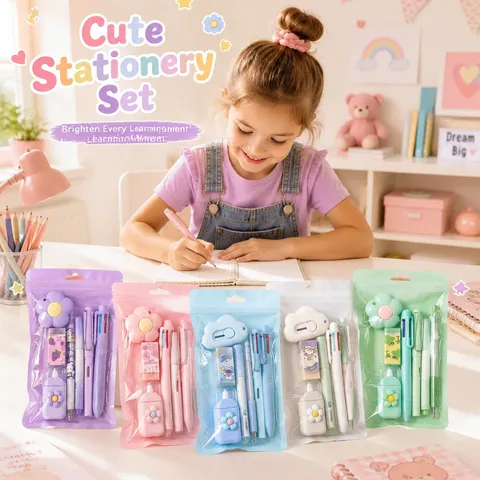 Macaron Farbe Schreibwaren Set Studenten Schulbedarf Zeichnen Schreiben Kit Federmäppchen Mit Stiften Korrekturband Radiergummi Cuttermesser