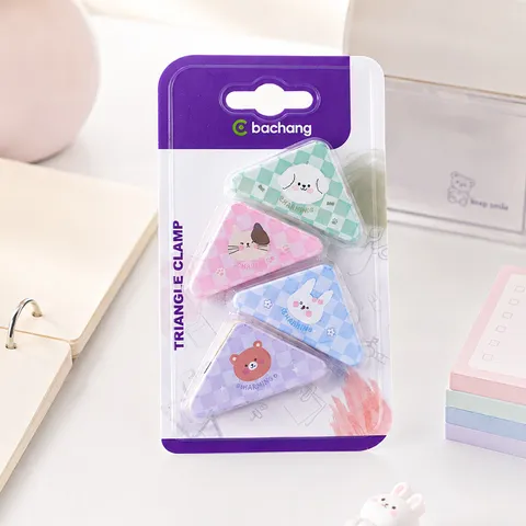Macaron Color Cartoon Animal Triangle Paper Clips Grid Pattern Document Organizer For Students Office Paper Corner Clips