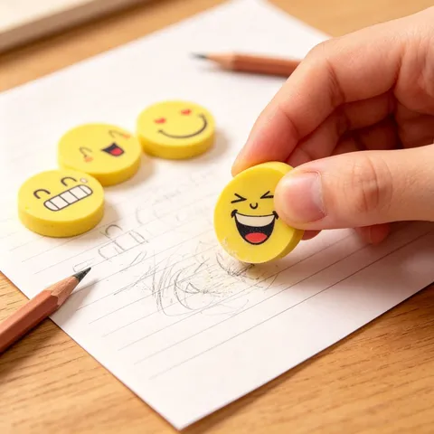 Ensemble de Gommes Rondes Visage Souriant Mignon Emoji Jaune pour Enfants Étudiants École Bureau Fournitures de Correction