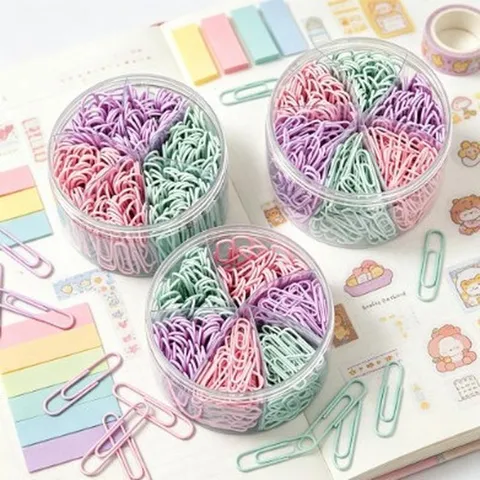 Macaron Kleur Kunststof Gecoate Büroklammern Met Ronde Opbergkoffer Met Meerdere Graden Gekleurde Papieren Organizers Voor Kantoor School Studenten Briefpapier Cadeau