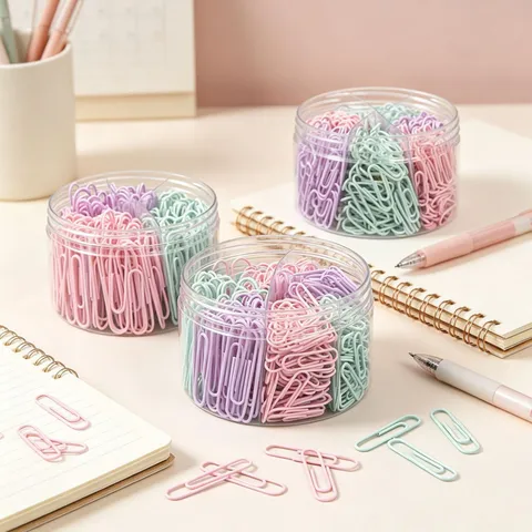Macaron Kleur Kunststof Gecoate Büroklammern Met Ronde Opbergkoffer Met Meerdere Graden Gekleurde Papieren Organizers Voor Kantoor School Studenten Briefpapier Cadeau