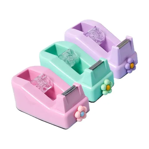 Cartoon Flower Desktop Tape Dispenser Macaron Color Manual Tape Cutter With Metal Blade Plastic Stationery Office Decor