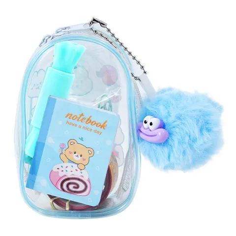 Cute Cartoon Bear Transparent PVC Pouch Stationery Set Notebook Highlighter Clips Tape For Students School Supplies Birthday Gift
