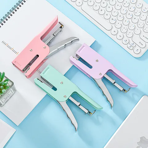 Effort-Saving Handheld Metal Stapler Macaron Color Heavy Duty Stapling Machine For Office School Takeout Packaging Stationery Supply