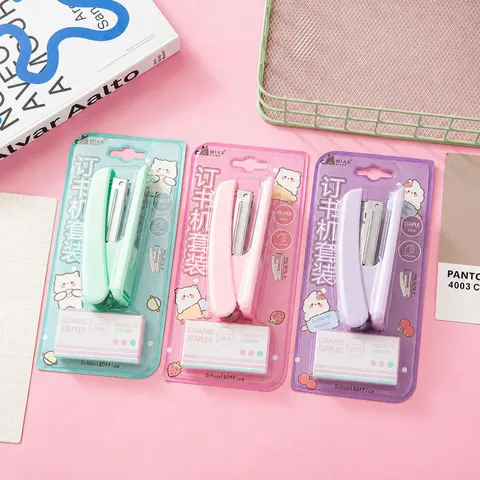 Macaron Farbe Hefter Set Bürobedarf Mit Heftklammern Ergonomischer Tischhefter Für Schule Büro Studenten Rosa Grün Lila