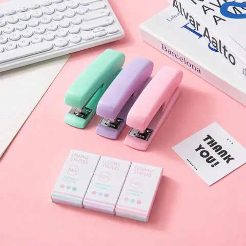 Macaron Farbe Hefter Set Bürobedarf Mit Heftklammern Ergonomischer Tischhefter Für Schule Büro Studenten Rosa Grün Lila