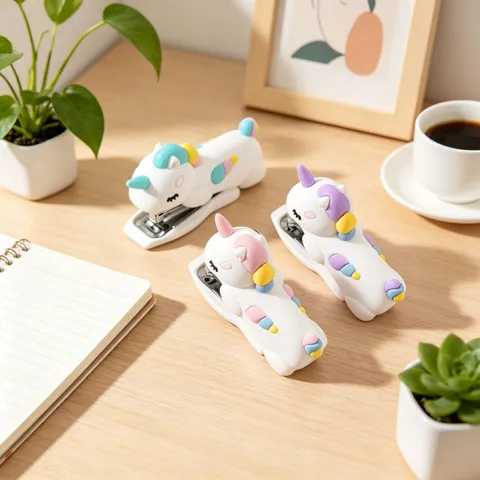 Cute Cartoon Unicorn Mini Stapler Portable Plastic Metal Binding Tool For Office School Learning Stationery Supplies