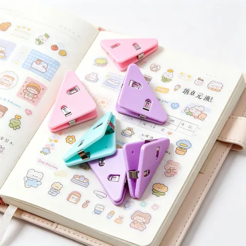 Macaron Color Triangle Paper Clip No Trace Plastic Document Organizer For Student Office Paper Sheet Sorting Stationery