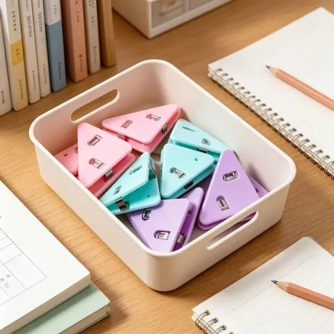 Macaron Color Triangle Paper Clip No Trace Plastic Document Organizer For Student Office Paper Sheet Sorting Stationery